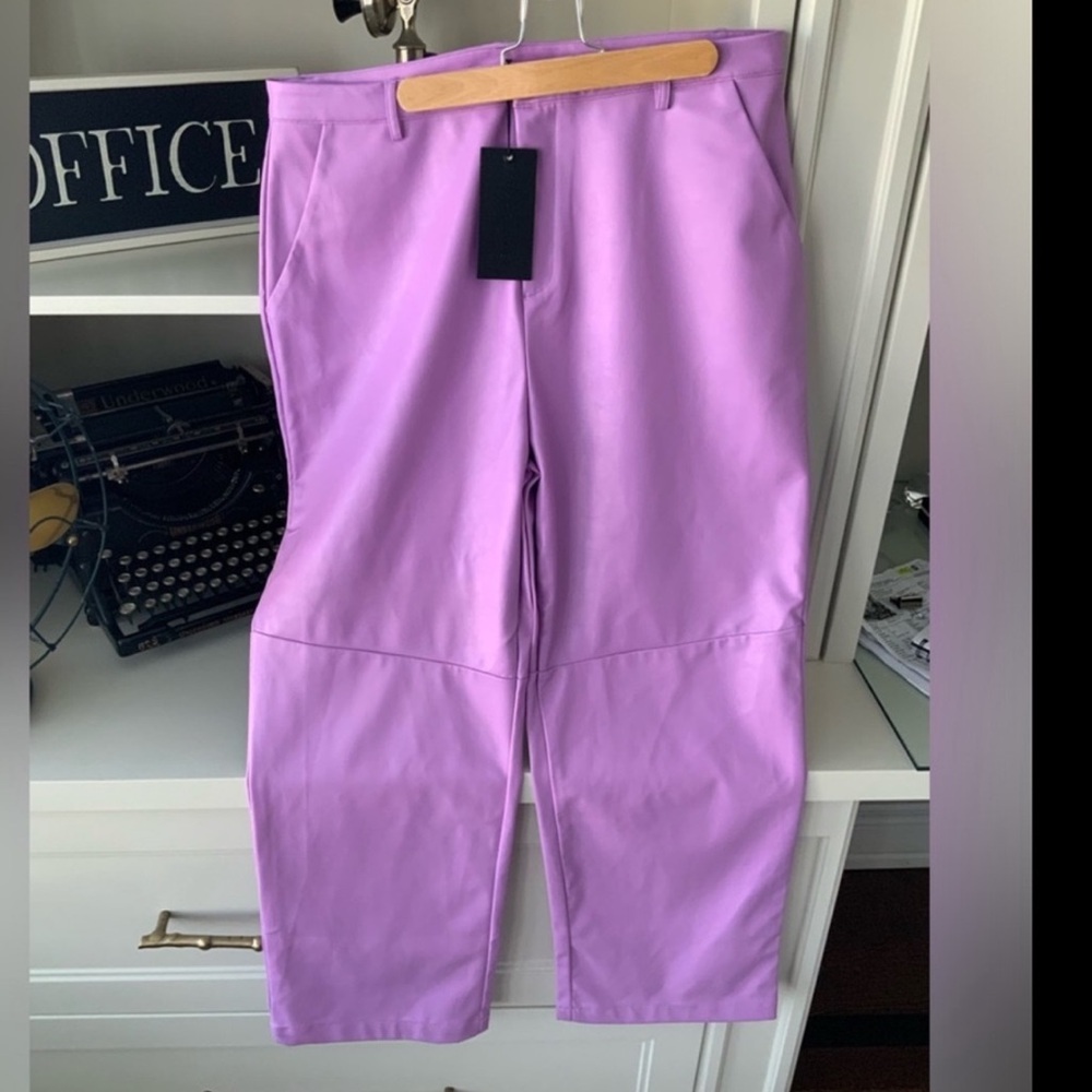 KENDALL & KYLIE High Waisted Violet Purple Faux Leather Full length Pants SZ XL